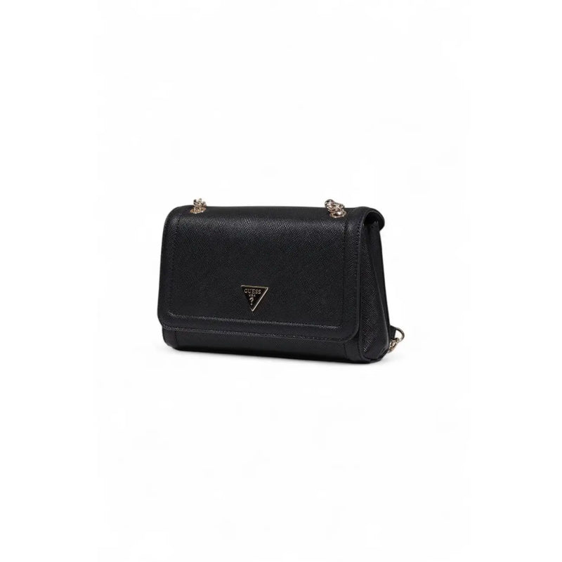 Guess black shoulder bag with textured leather, silver-tone hardware, and multiple pockets for women
