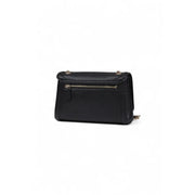Guess black leather crossbody bag for women with gold-tone hardware and textured surface featuring multiple pockets