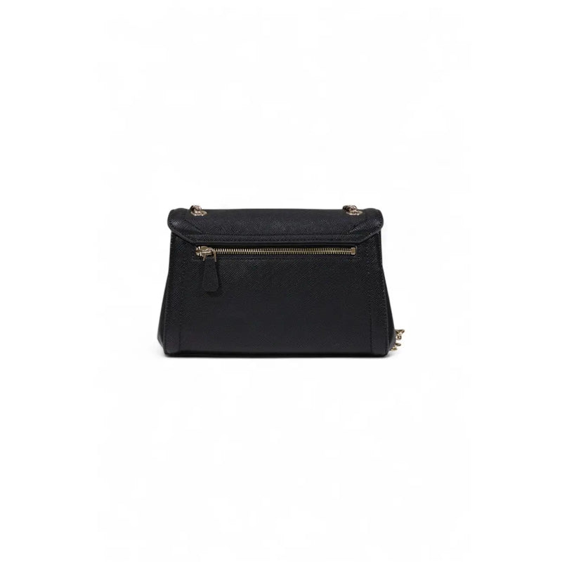 Guess black shoulder bag for women in textured leather with gold-tone zipper and hardware crossbody style