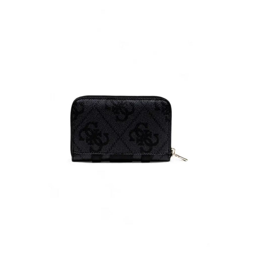 Guess Black Zip Wallet with Textured Pattern and Zipper