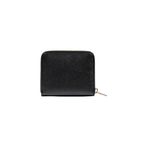 Guess Black zip wallet for women with black textured design and gold zipper