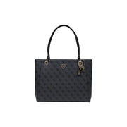 Guess Schwarze Handtasche mit sich wiederholendem Logomuster und goldfarbenen Beschlägen