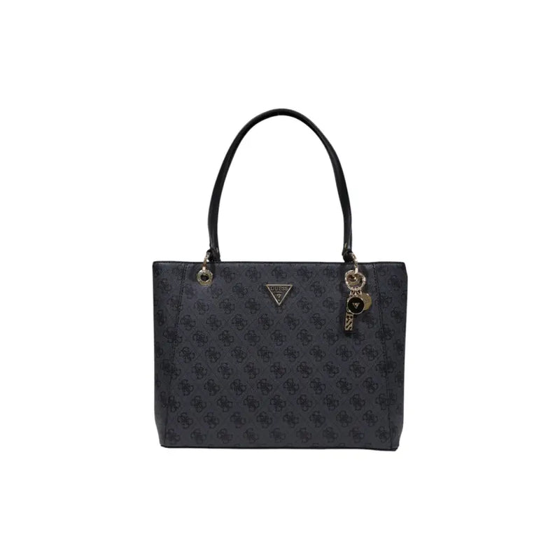 Guess Schwarze Handtasche mit sich wiederholendem Logomuster und goldfarbenen Beschlägen