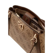 Brown Guess polyurethane handbag with tan and brown monogram pattern gold-tone hardware and structured design 38x25x13 cm