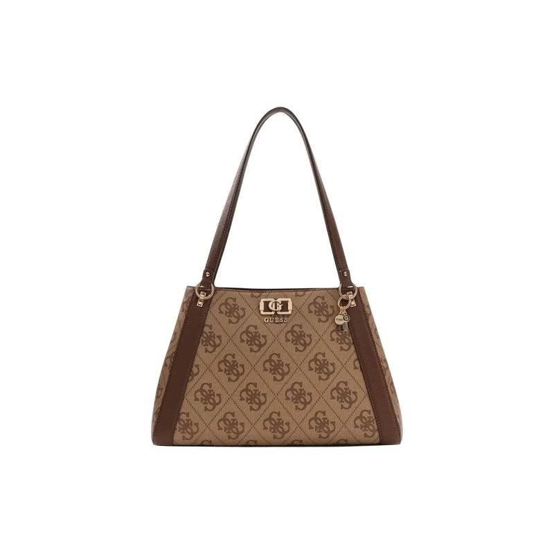 Guess brown and beige patterned polyurethane handbag with repeating logo design 38x25x13 cm