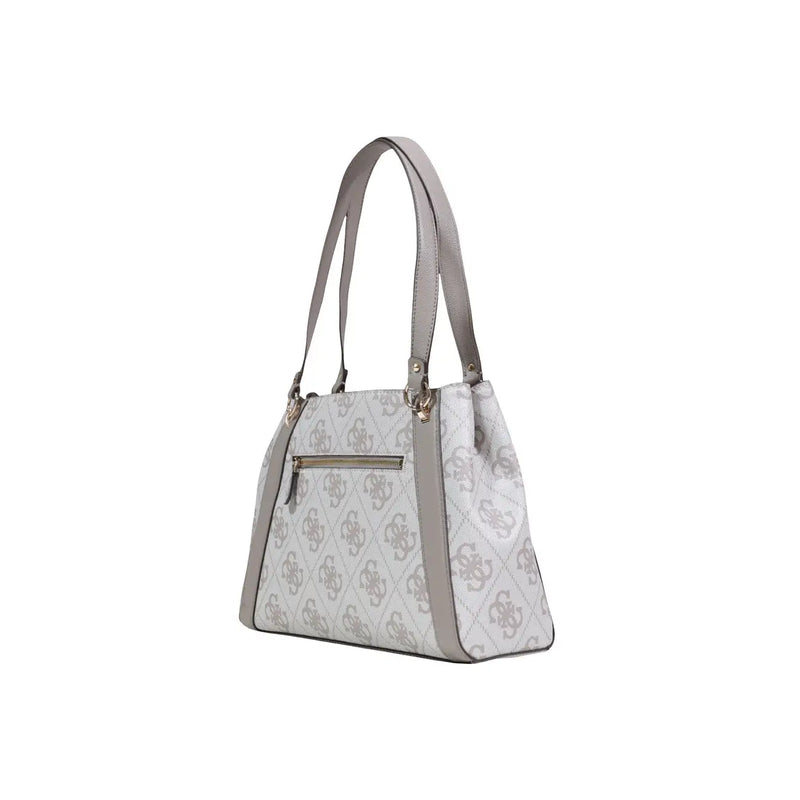 White guess polyurethane handbag with gray monogram pattern and matching gray leather straps 38x25x13 cm
