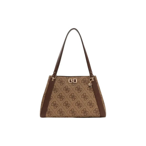 Guess Braune, bedruckte Polyurethan-Handtasche mit Monogrammmuster, 38 x 25 x 13 cm
