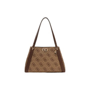 Guess brown print polyurethane handbag with monogram pattern, 38x25x13 cm