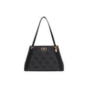Guess Braune Handtasche aus Polyurethan mit Print, sich wiederholendem Logo und goldfarbenen Beschlägen, 38 x 25 x 13 cm