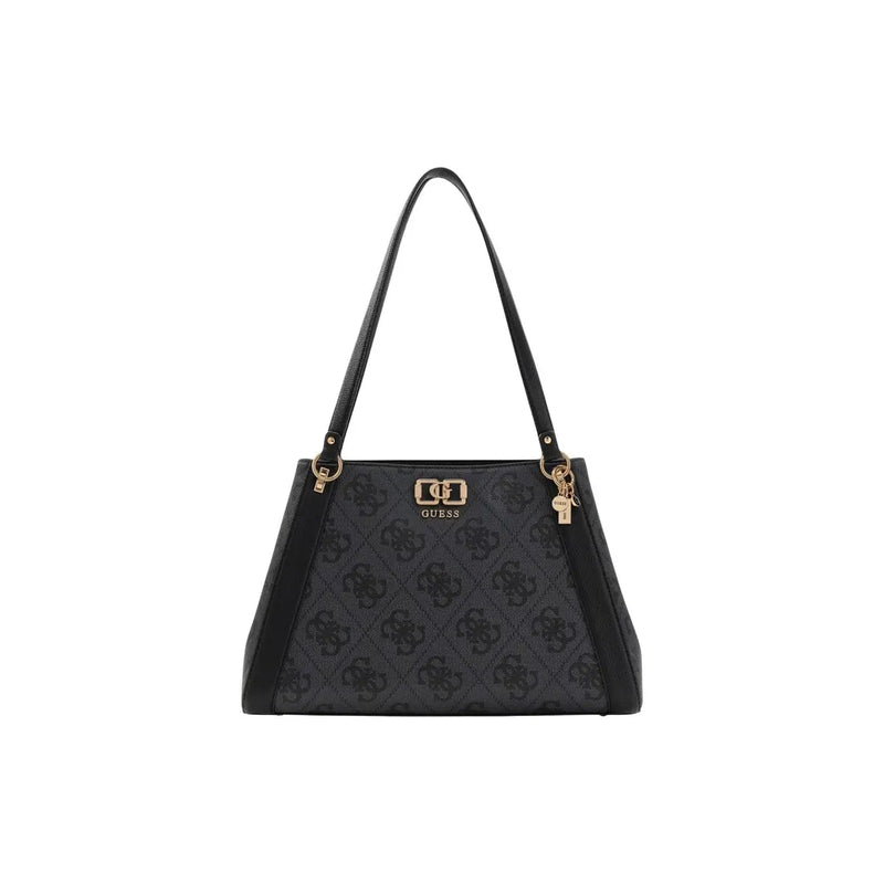 Guess brown print polyurethane handbag with repeating logo and gold hardware, 38x25x13 cm