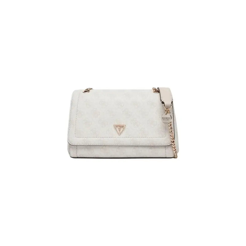 Guess Braune Handtasche aus bedrucktem Polyurethan mit goldenem Kettenriemen