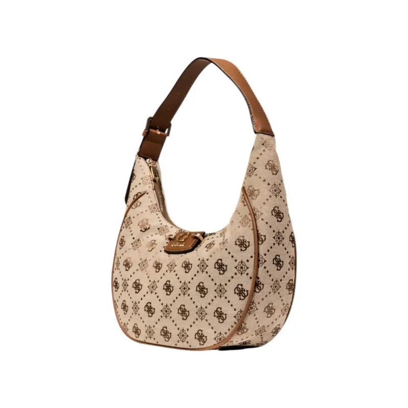 Beige and brown patterned hobo bag with adjustable shoulder strap from Guess Fall Winter collection