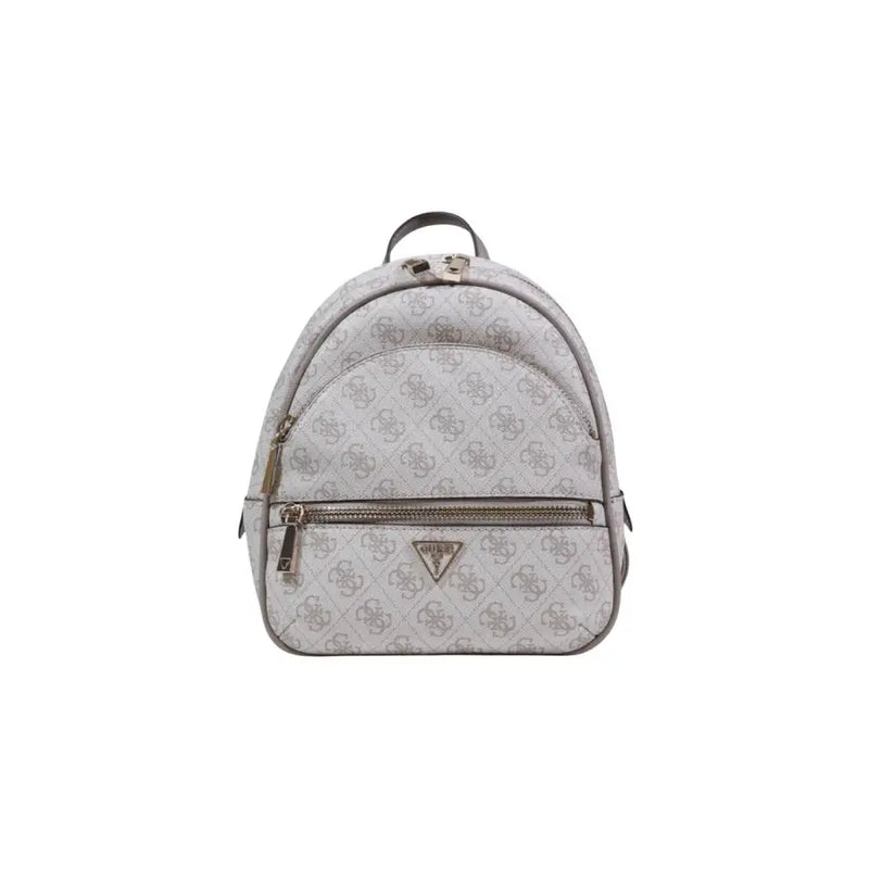 Guess Grauer Polyurethan-Rucksack mit sich wiederholendem Monogrammmuster und Metallreißverschlüssen