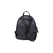 Black guess mini backpack with subtle repeating logo pattern and cross-strapped design in grey polyurethane with zip pockets