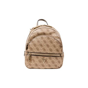Guess Grauer Polyurethan-Rucksack mit beigefarbenem, sich wiederholendem Logo und goldfarbenen Beschlägen
