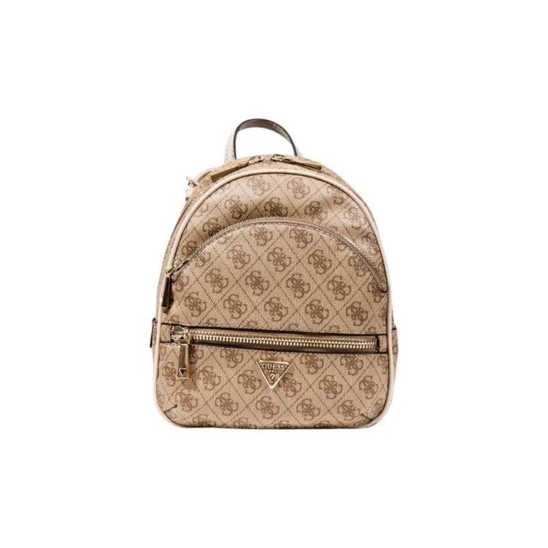Guess Grauer Polyurethan-Rucksack mit beigefarbenem, sich wiederholendem Logo und goldfarbenen Beschlägen