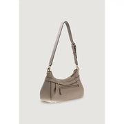 Guess grey polyurethane handbag with zip closure featuring a sleek taupe leather hobo design and gold-tone hardware accents