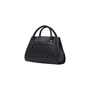 Black Guess handbag with subtle repeating logo pattern and gold-tone hardware featuring a shoulder strap
