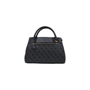 Guess grey print handbag featuring a black monogram pattern and gold-tone hardware with shoulder strap