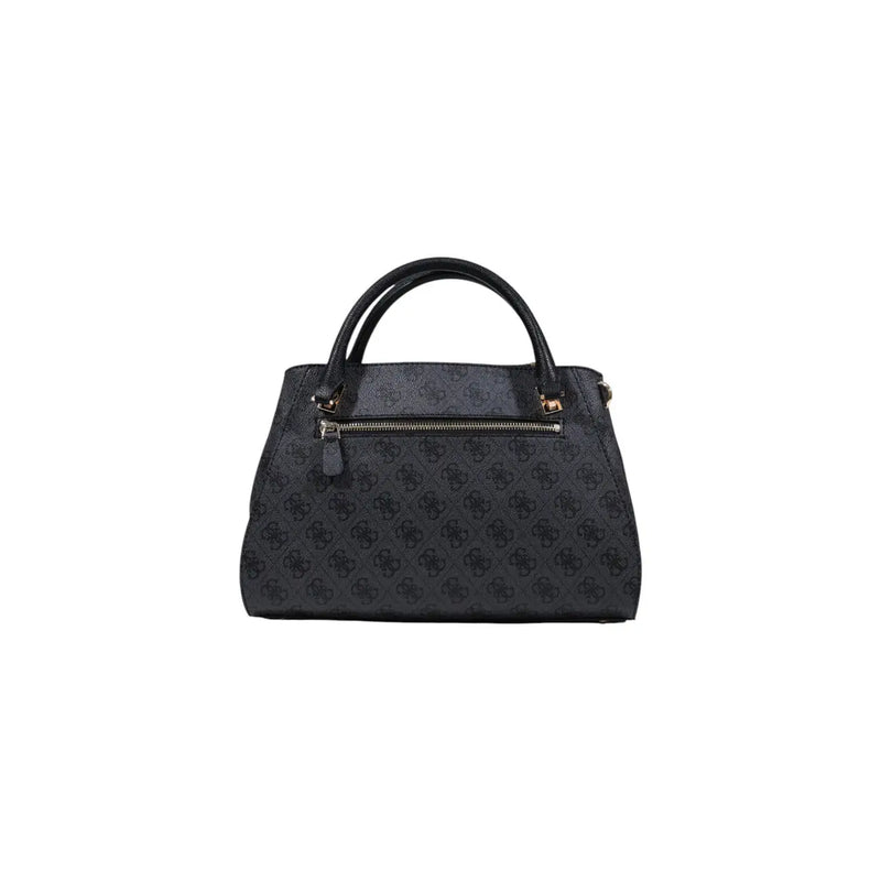 Guess grey print handbag featuring a black monogram pattern and gold-tone hardware with shoulder strap