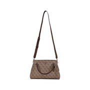 Guess Beige-braune Handtasche mit Print und sich wiederholendem Logo, Lederriemen