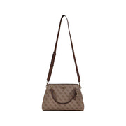 Guess beige and brown print handbag with repeating logo, leather strap