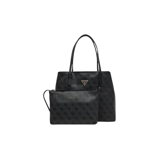 Black Guess grey print polyurethane tote bag and matching clutch featuring a subtle embossed pattern with inner pouch