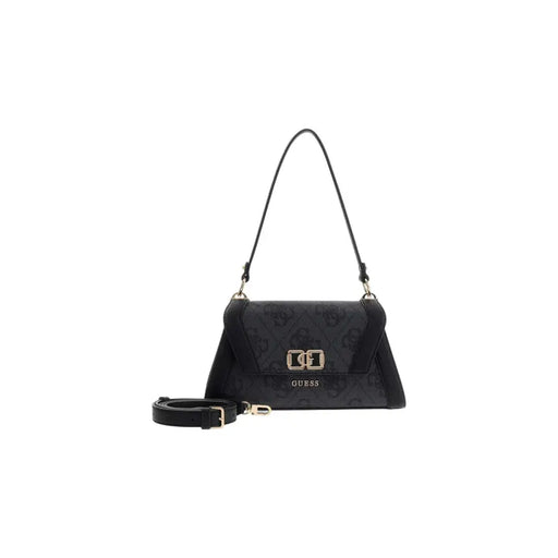 Guess Graue Handtasche aus bedrucktem Polyurethan mit geprägtem Logo und goldfarbenen Beschlägen