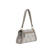 Guess grey print polyurethane handbag with repeating monogram pattern and matching shoulder strap