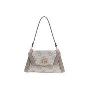 A sleek guess grey print polyurethane handbag with subtle logo pattern leather trim and gold-tone hardware