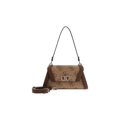 Guess Beige-braune Handtasche aus Polyurethan mit Lederbesatz und abnehmbarem Riemen