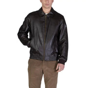 Schwarze Lederbomberjacke mit goldenem Reißverschluss und gerippten Bündchen von guess Herren-Fliegerjacke, braun, Polyurethan, Größe L