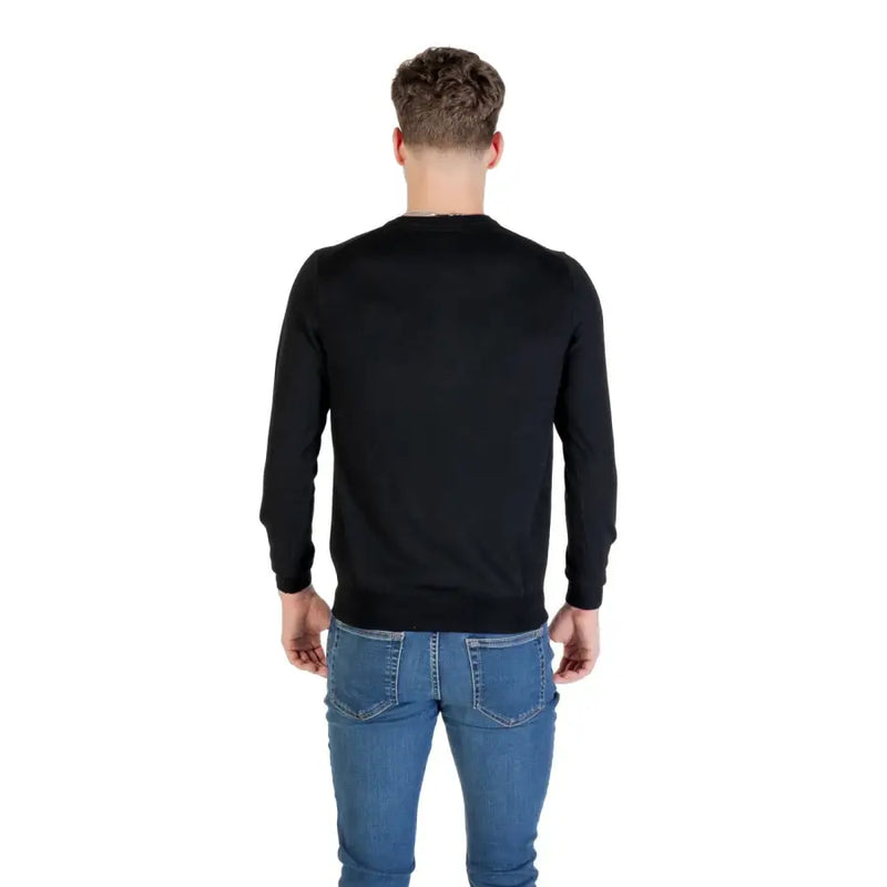 Guess Schwarzer Herren-Strickpullover aus Wollmischung mit Rundhalsausschnitt und langen Ärmeln
