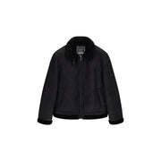 Guess Schwarzer Herren-Blazer aus Polyurethan mit Reißverschluss, flauschigem Shearling-Kragen, Frontreißverschluss und zwei Seitentaschen