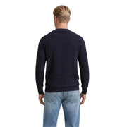 Guess Herren-Strickwaren, blauer Merton-Pullover mit Rundhalsausschnitt, marineblaues, strukturiertes Strickgewebe, Vorderansicht