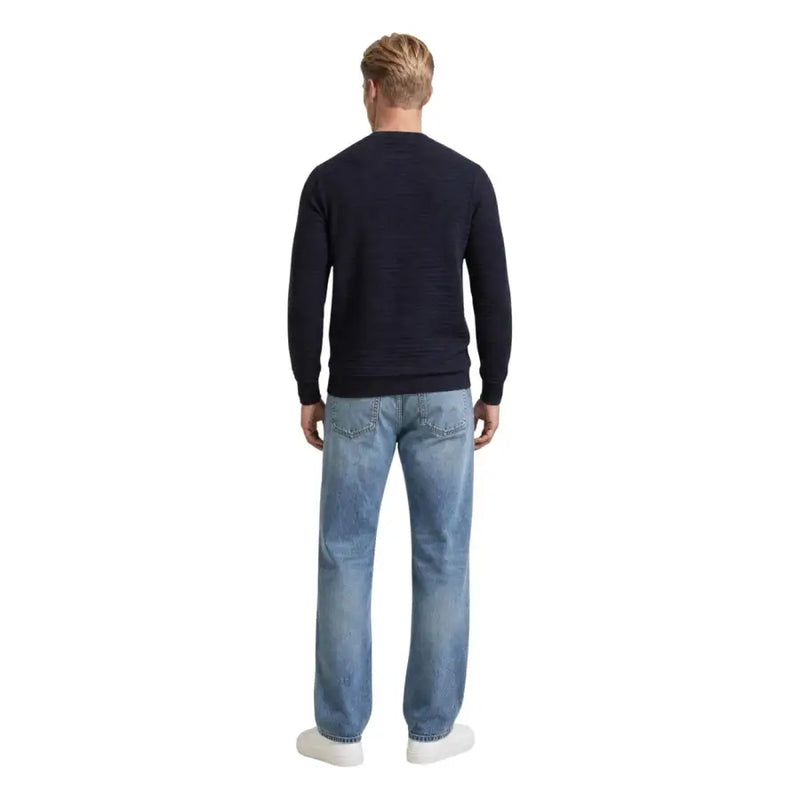 marineblaue, strukturierte Strickwaren guess Herren-Merton-Pullover mit Rundhalsausschnitt aus weichem Strickmaterial für die Freizeit