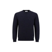 Guess Herren-Strickpullover Merton mit Rundhalsausschnitt in Dunkelblau mit dezenter Rippenstruktur und dreieckigem Logo-Detail
