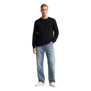 Schwarzer gerippter Strickpullover mit langen Ärmeln und Rundhalsausschnitt von Guess Herren-Strickwaren aus der Merton-Kollektion in Blau