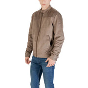Men’s brown suede-like bomber jacket with front zipper and side pockets for Fall Winter style
