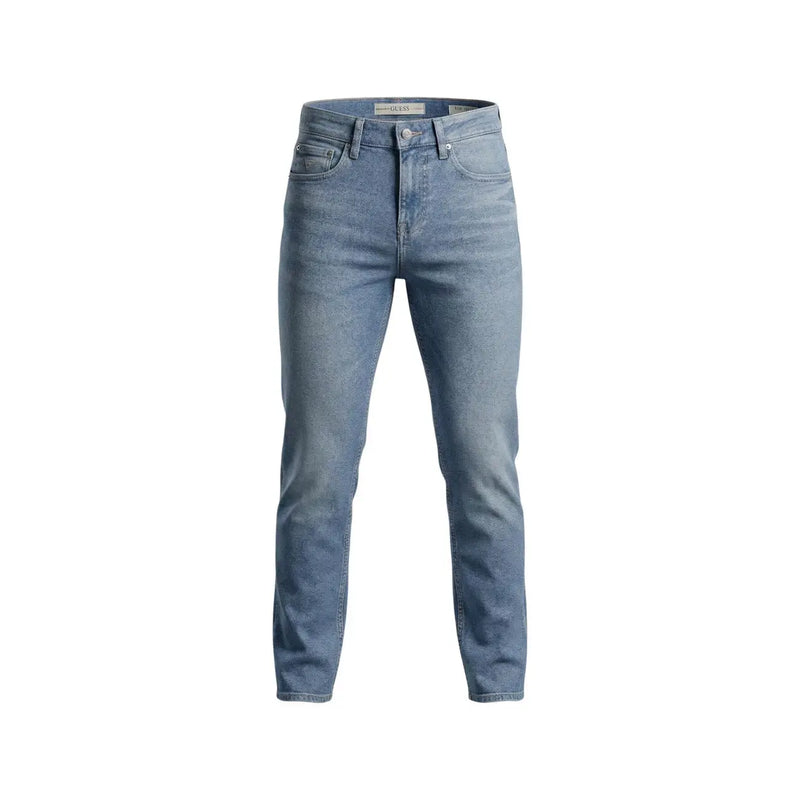 Guess men jeans blue cotton stretch light-wash denim with slim-fit cut and classic five-pocket design