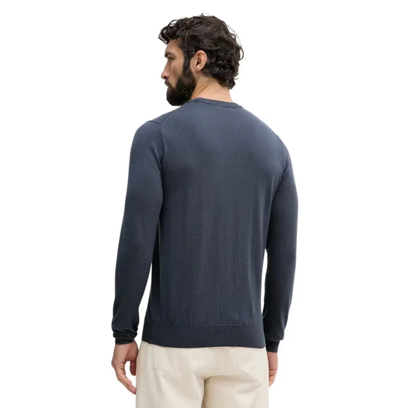 Guess Herrenstrickwaren blau Langarm Rundhals Marcos CN Dunkelblauer Strickpullover mit geripptem Rundhalsausschnitt und Bündchen
