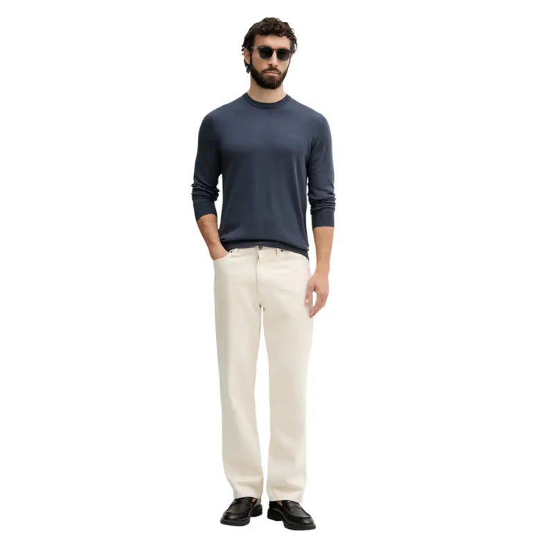 Guess Herren-Strickwaren: Marineblauer Langarm-Pullover mit Rundhalsausschnitt aus weichem Strickmaterial für die Freizeit.