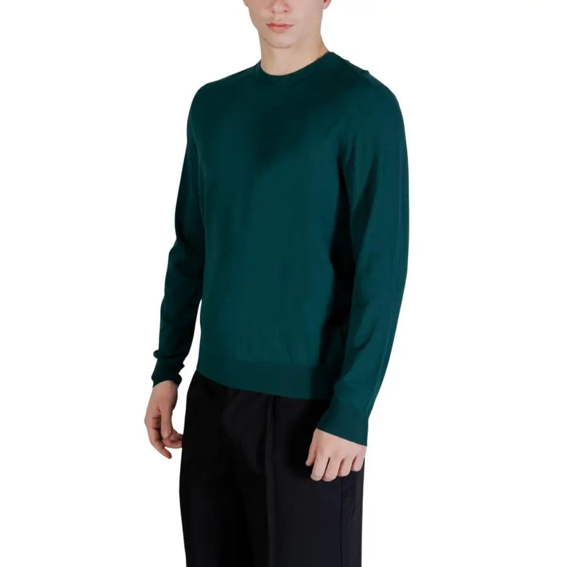 Guess Grüner Herren-Strickpullover mit langen Ärmeln und Rundhalsausschnitt aus Viskosemischung für Freizeit und formelle Anlässe