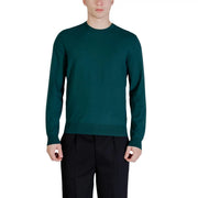 Dark green long-sleeved crewneck sweater made of viscose blend knitwear by Guess for men