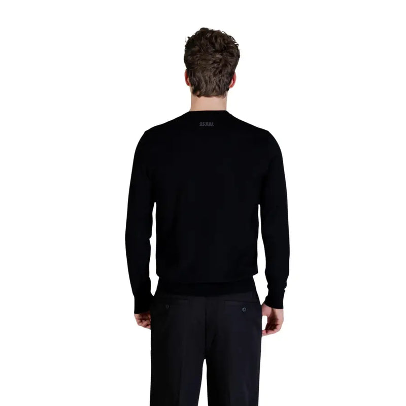 Schwarz guess Herren-Strickwaren Kadir Tech Langarmpullover mit dezentem Logo am Halsausschnitt aus Strickmaterial