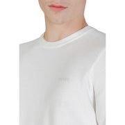 Weiß Guess Herren-Sweatshirt mit Rundhalsausschnitt, dezenter Strickstruktur und kleinem, gesticktem Logo auf der Brust