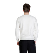 Guess Herren-Strickwaren Karim Beige Rundhalspullover in Weiß mit glatter Strickstruktur und gerippten Bündchen im Crewneck-Stil