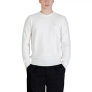 Guess men knitwear Karim beige round neck sweater in white crewneck with subtle ribbed cuffs and hem