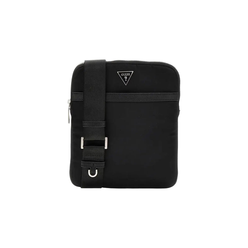 Schwarz Guess Herren-Bauchtasche Milano aus Polyester mit elegantem, minimalistischem Design und silberfarbenen Metallelementen