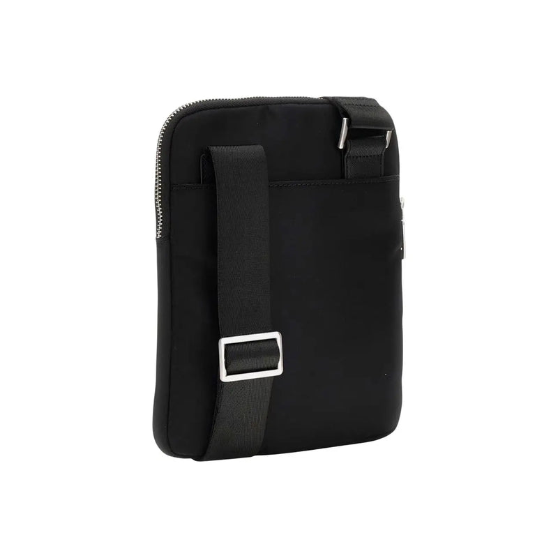 Guess Schwarze Milano Herren-Bauchtasche aus Nylon mit silberfarbenen Metallbeschlägen und verstellbarem Riemen aus Polyester